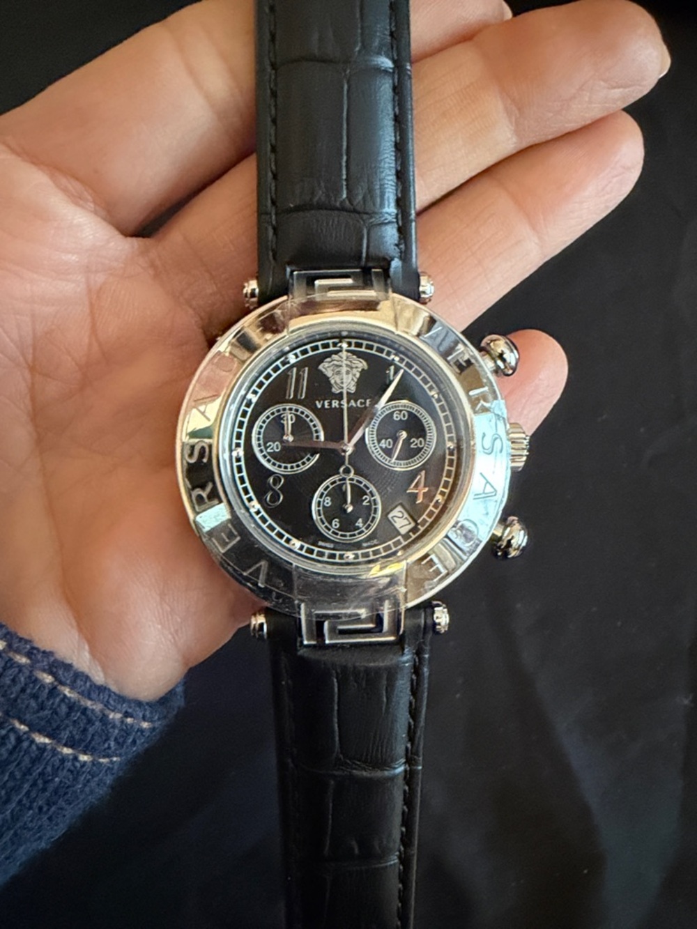 Versace Black Dial Silver-Tone Chronograph Watch